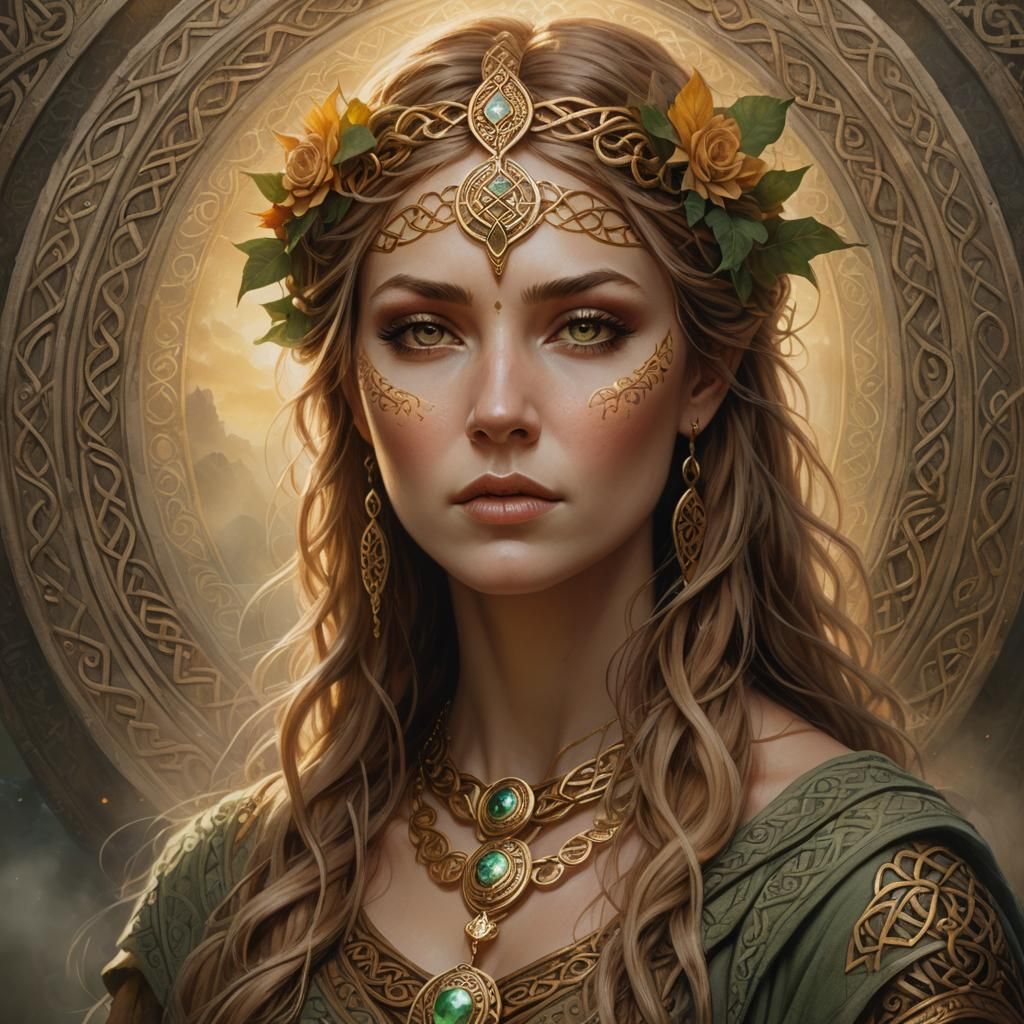 Celtic Goddess Rhiannon in Hyperrealistic Oil Painting