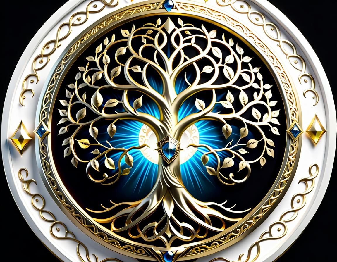 Ornate Haligtree Crest Shield in High Fantasy Style