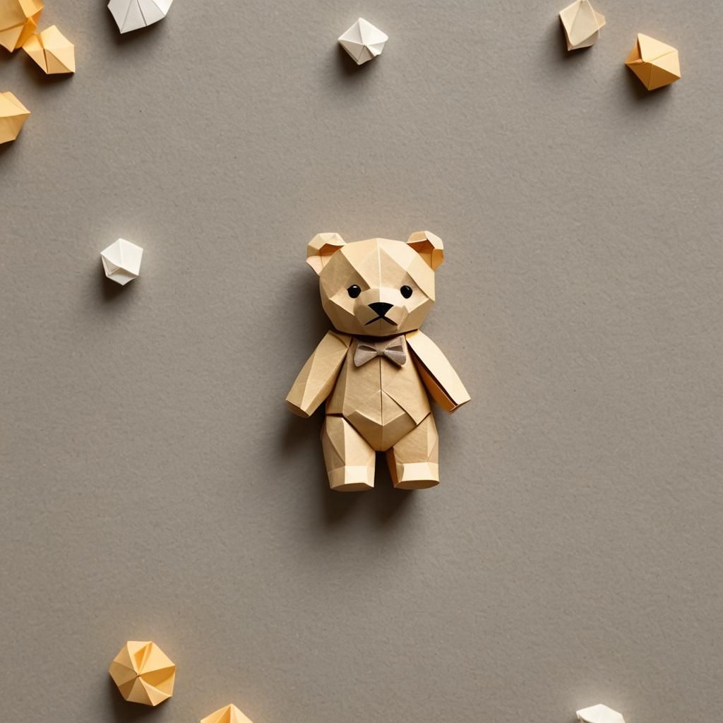 Origami Teddy Bear Papercraft Miniature in 8K