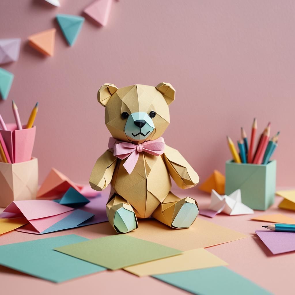 Origami Teddy Bear Miniature in Macro