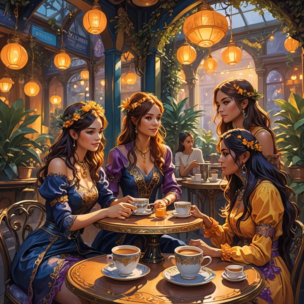 Trendy Coffee Shop: Fantasy Art Illustration