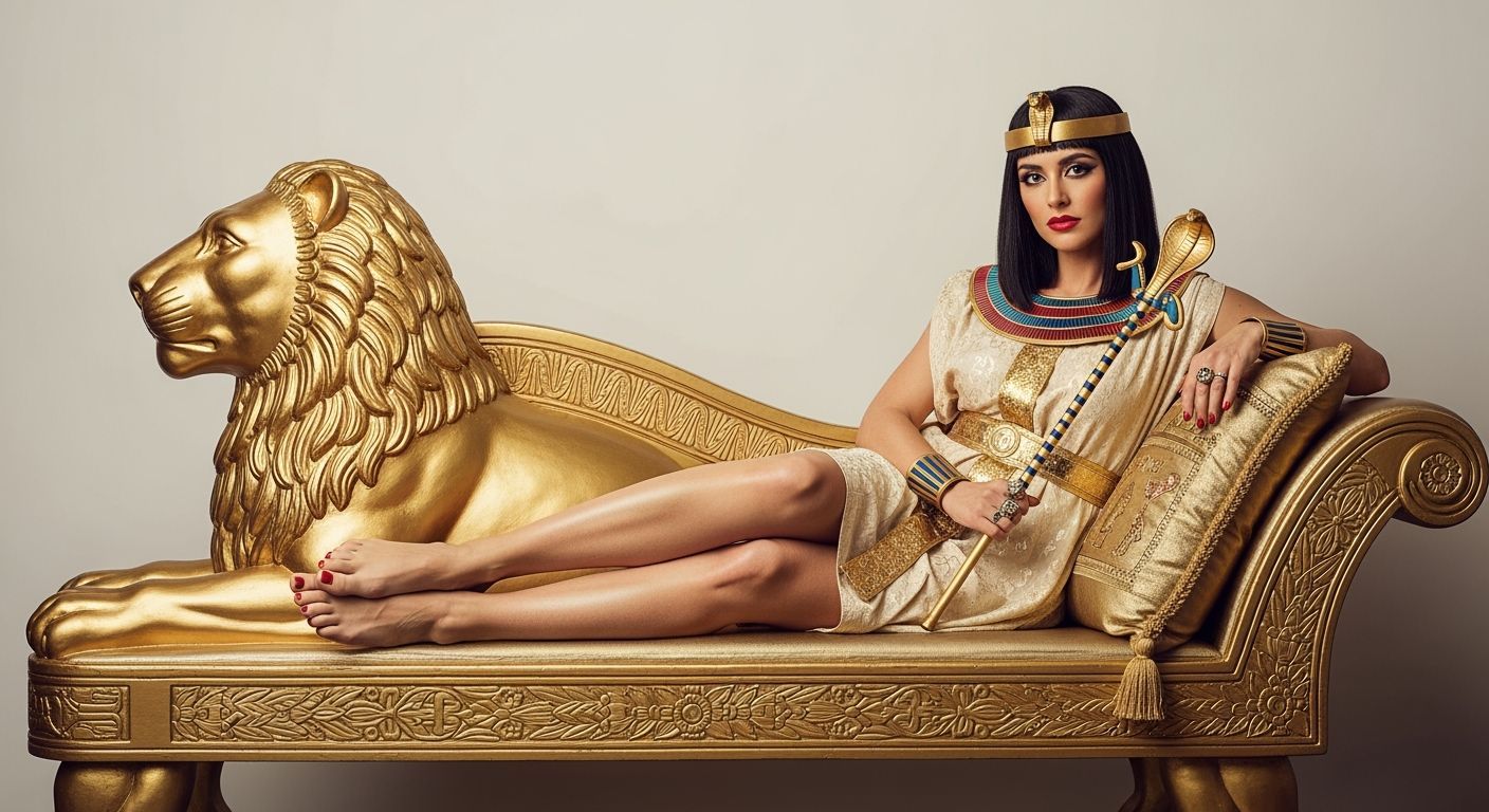 Egyptian Queen Lounging on Golden Chaise Longue