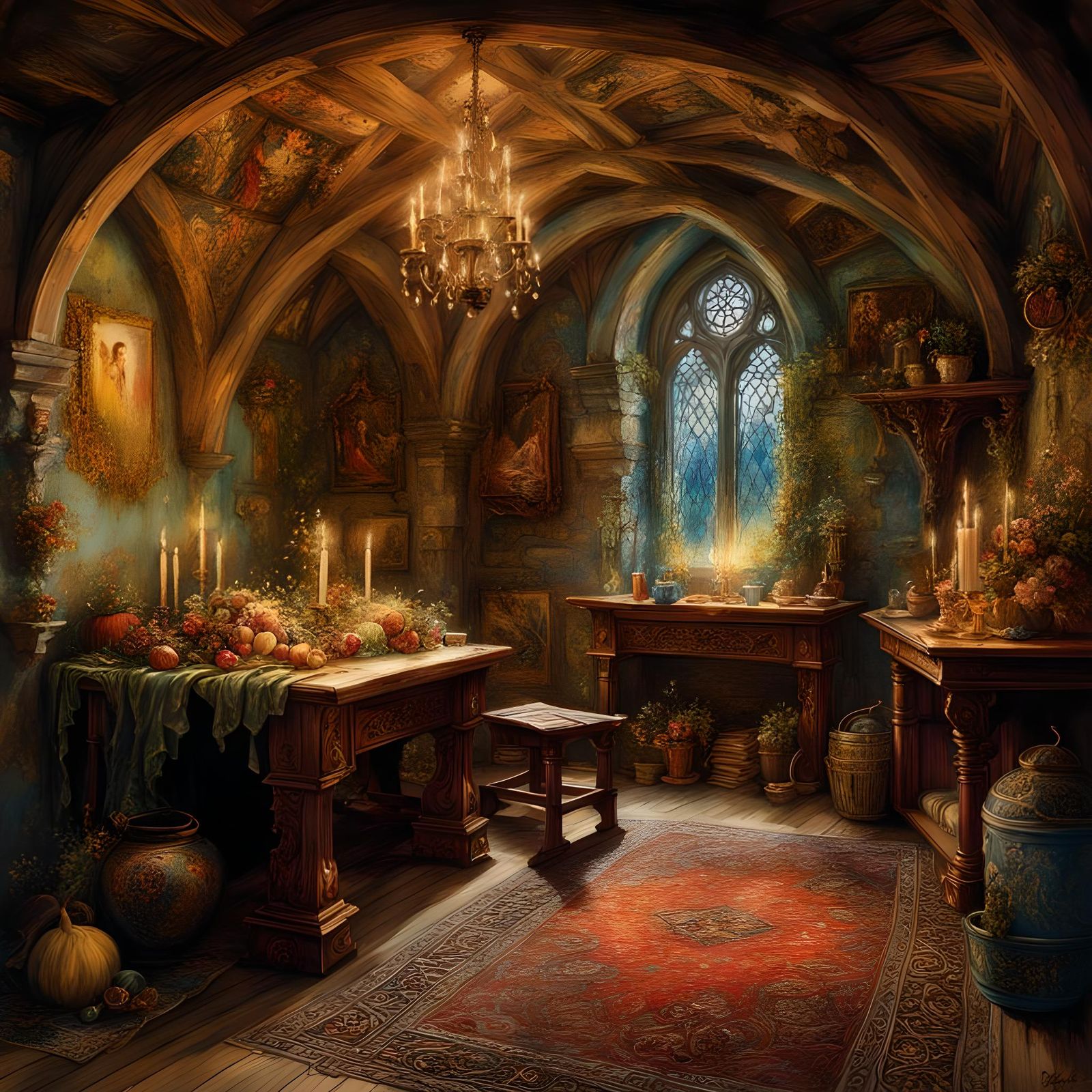 Medieval Lair in Loose Watercolor Style