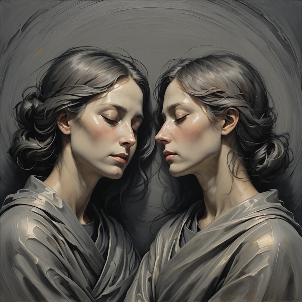 Eerie Gray Figures Sleeping: Surrealist Canvas Art