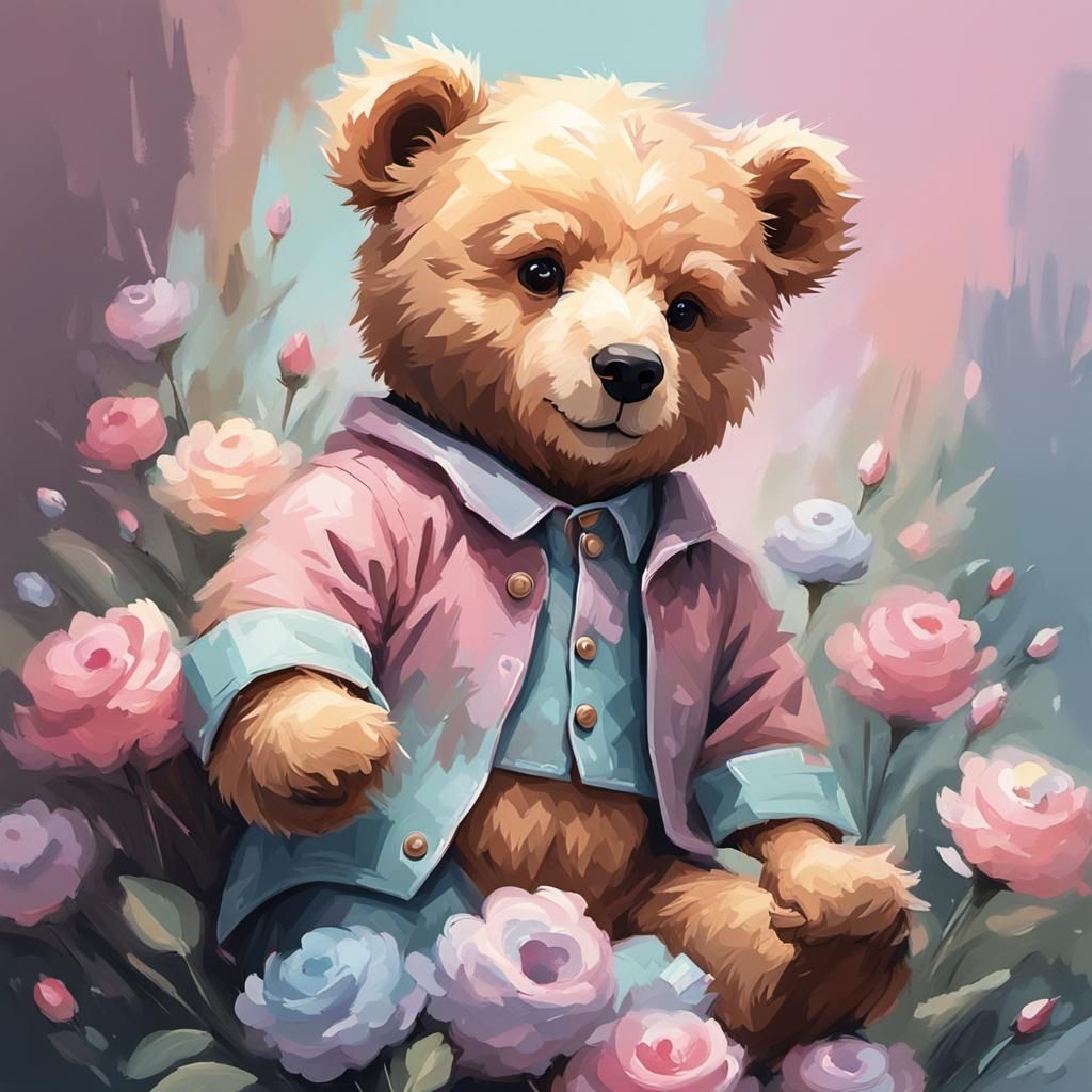 Pastel Teddy Bear Portrait in High Resolution