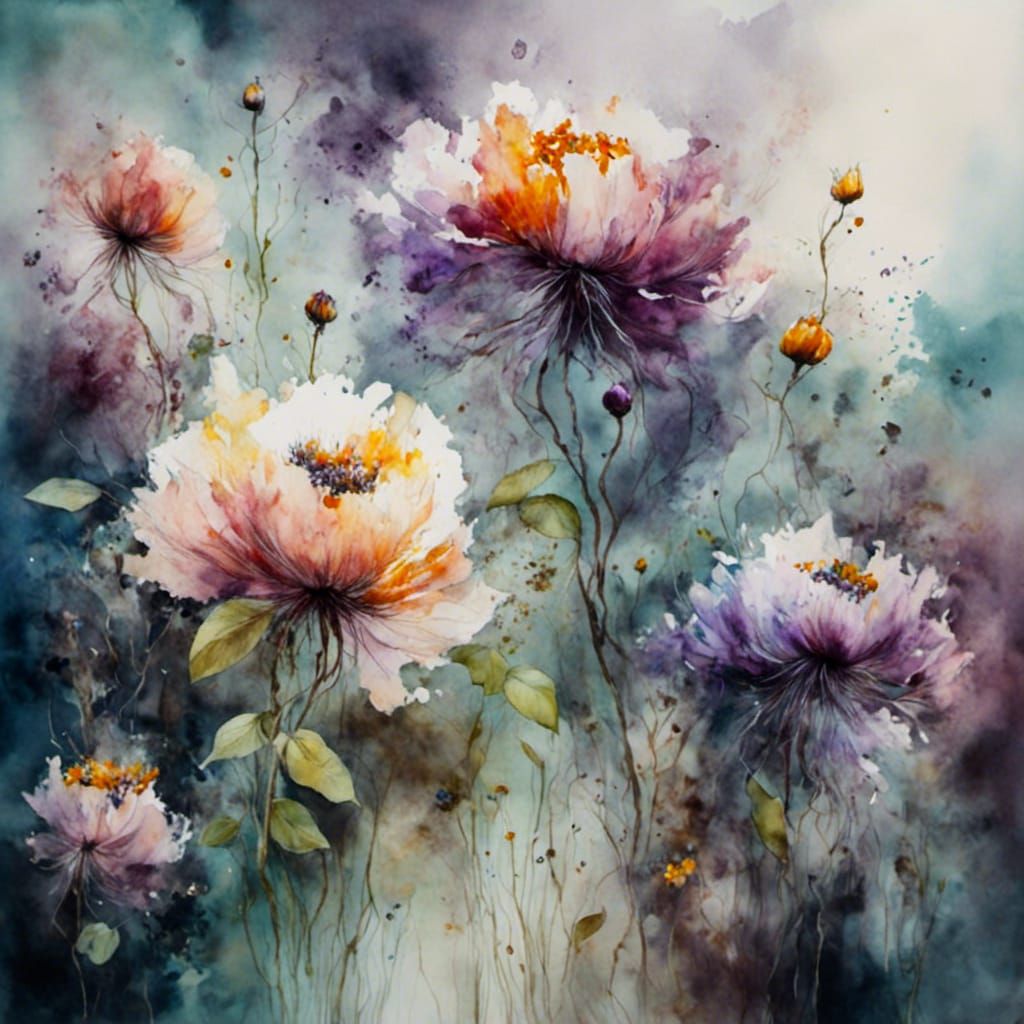 Colorful Floral Watercolor Painting of Nature