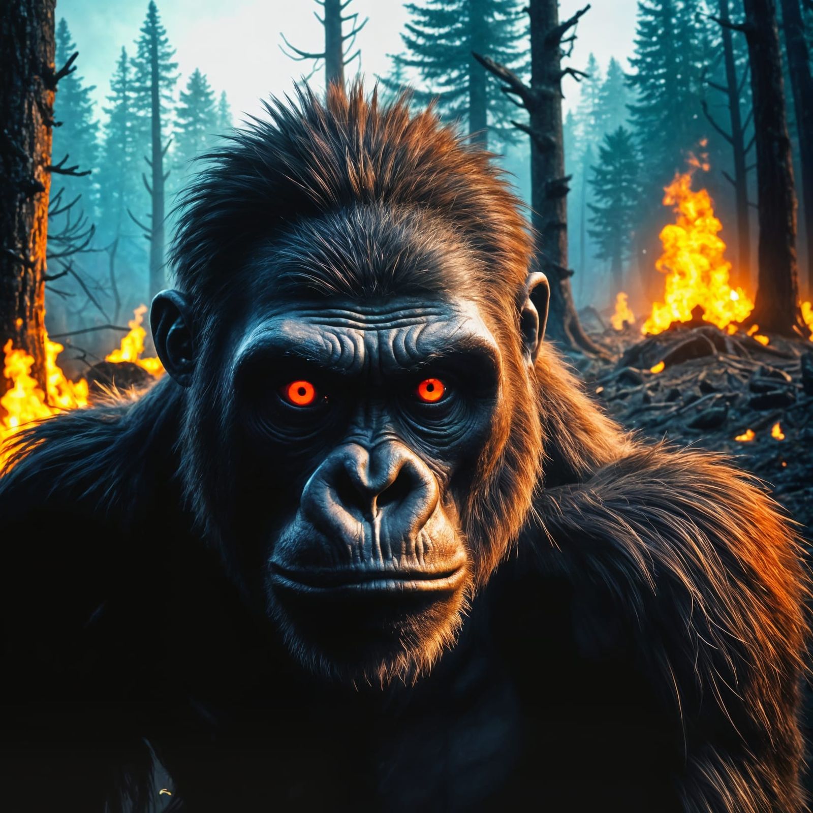 Battle-Scarred Gorilla Portrait in Wasteland