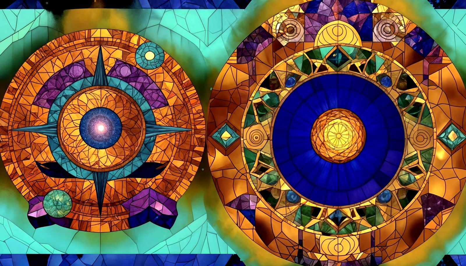 Abstract Geometry Hive with Orbs in Stained Glass Style