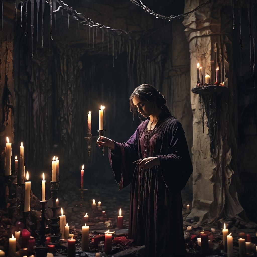 Ominous Blood Magic Ritual in Gothic Chamber