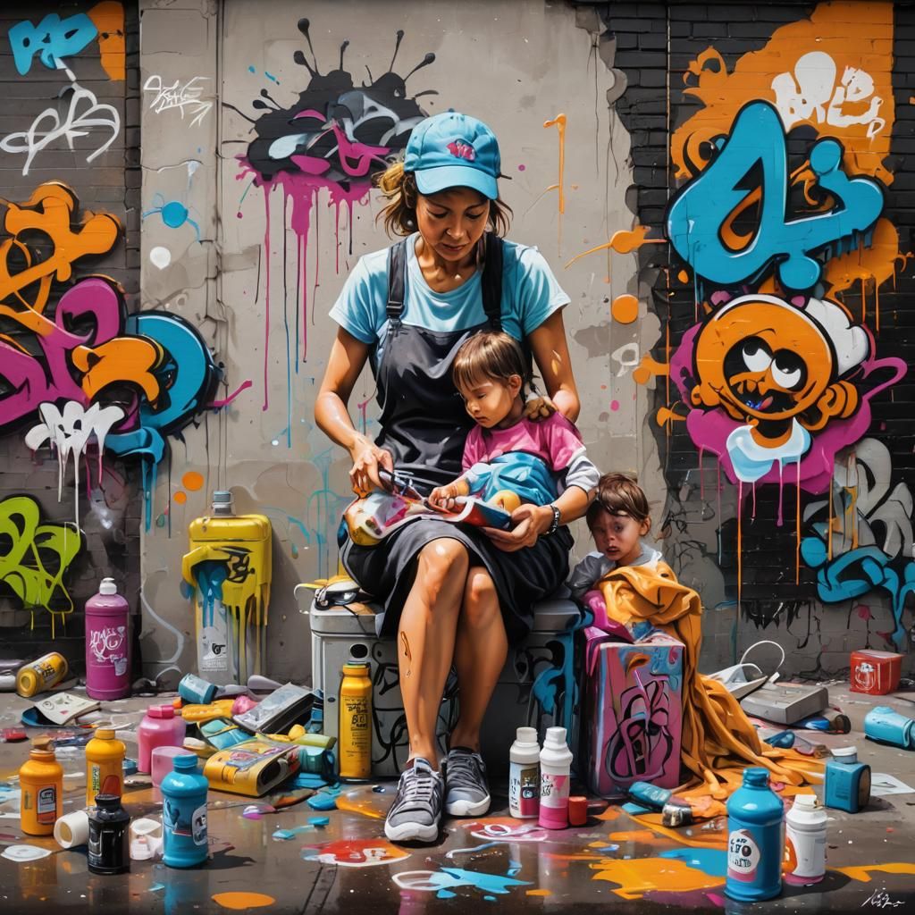 Polychromatic Graffiti Art of a Multitasking Mother