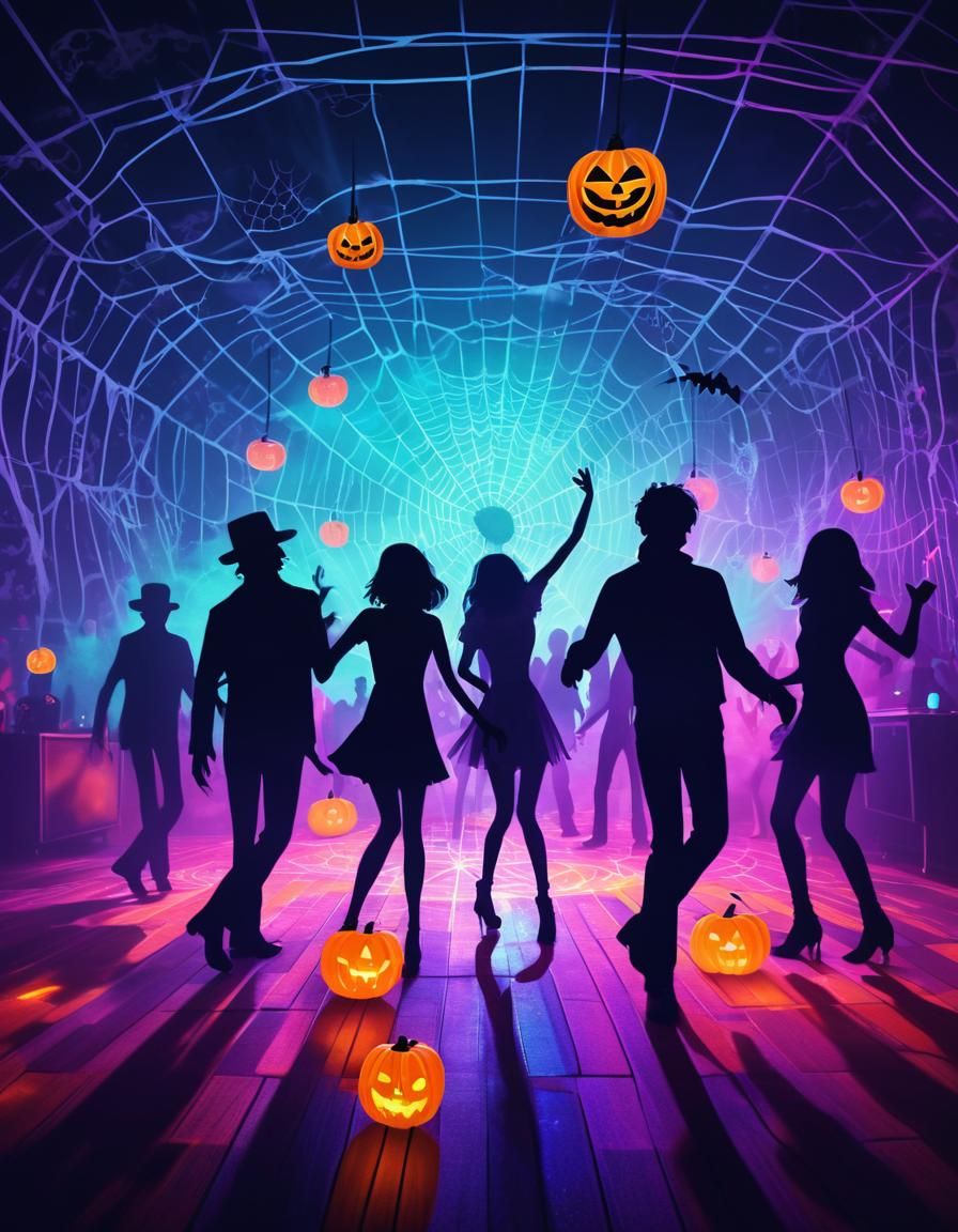 Spooky Halloween Disco Illustration in Retro Style