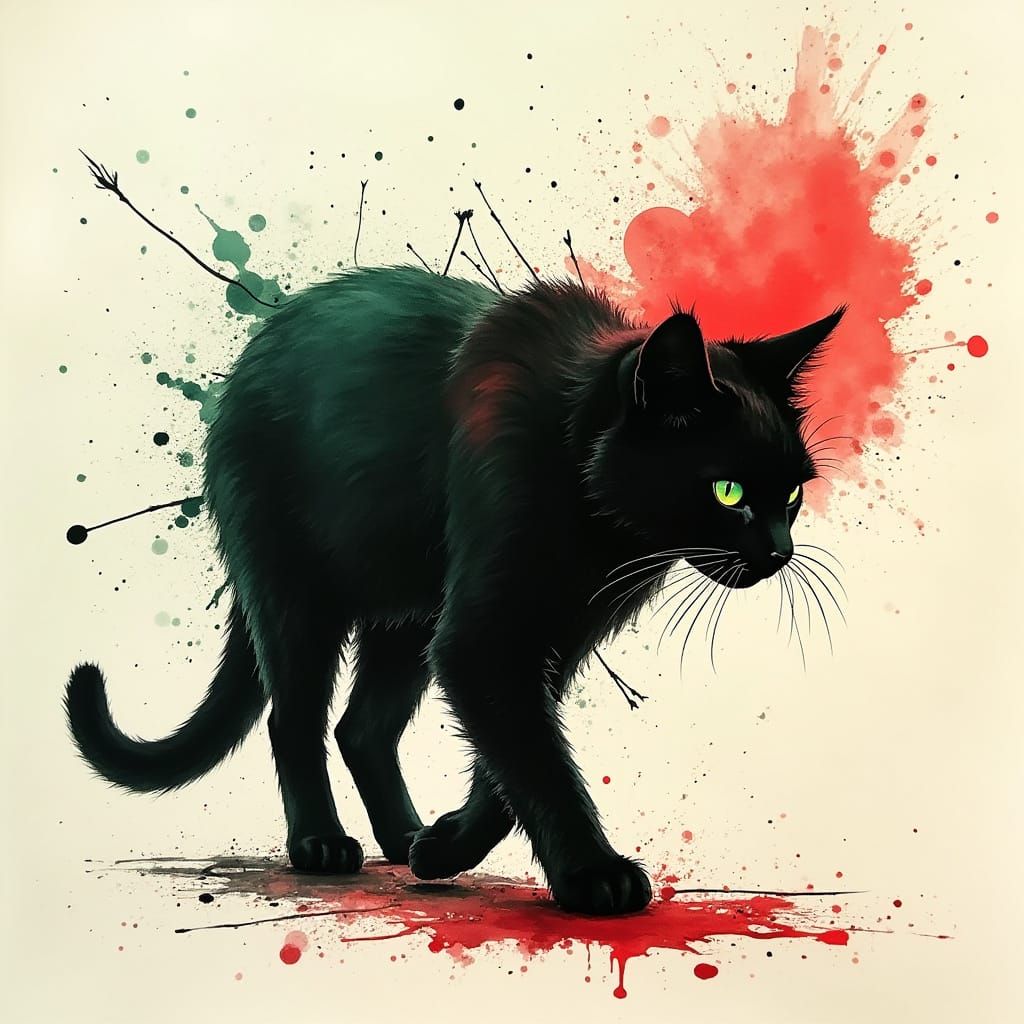 Whimsical Abstract Cat in Motion