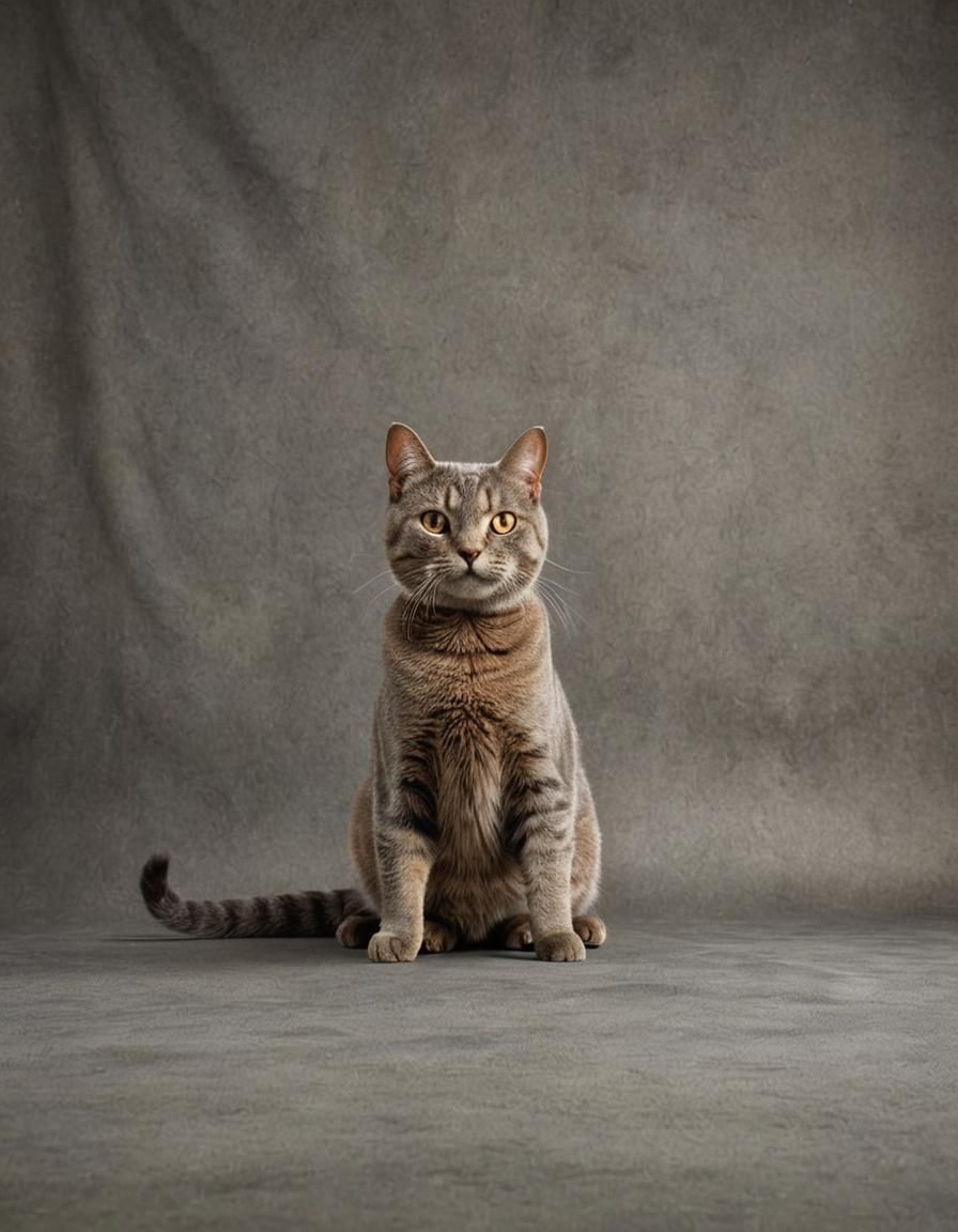 Smiling Grey British Cat Portrait in Studio Lighting