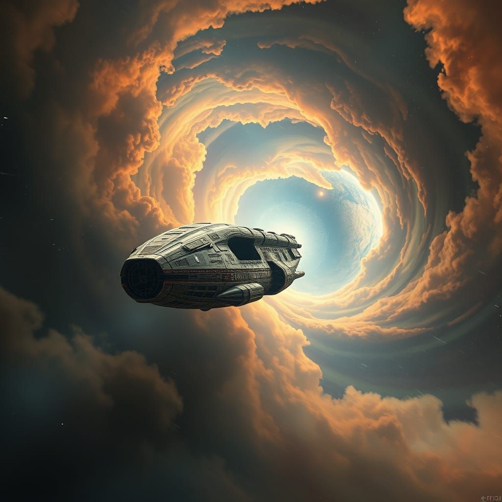 Retro Spaceship in Cosmic Vortex Digital Matte Painting