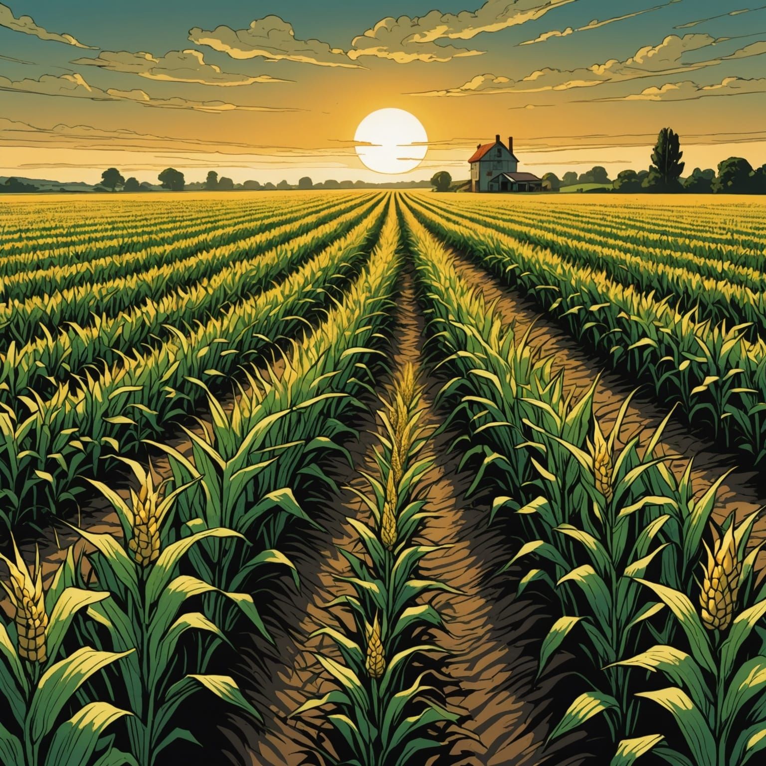 Corn Fields in Comic Book Style