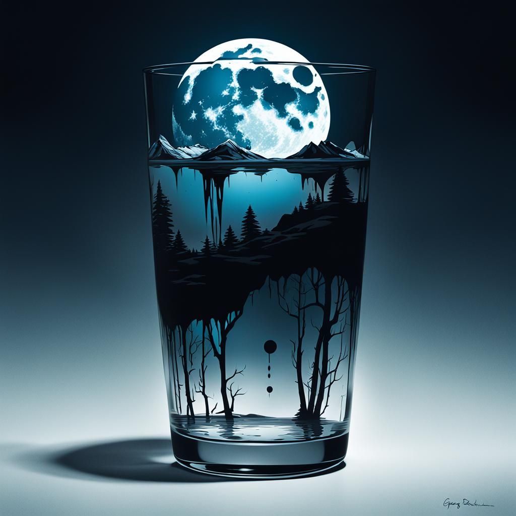 Sinister Moon Reflected in Glass of Water