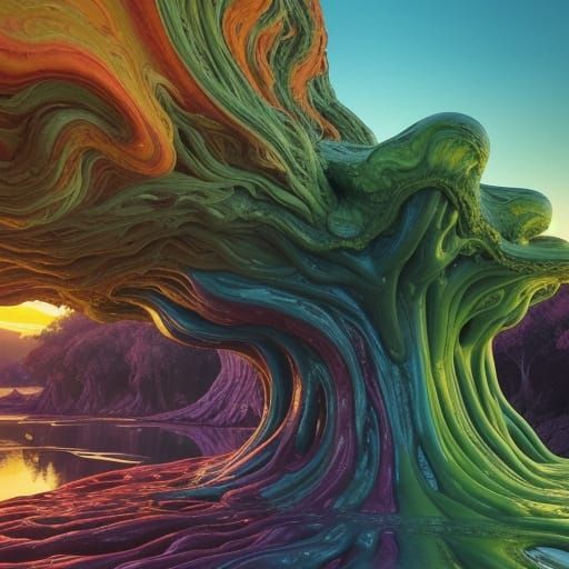 Surreal Slime Tree Landscape in Vibrant Abstraction