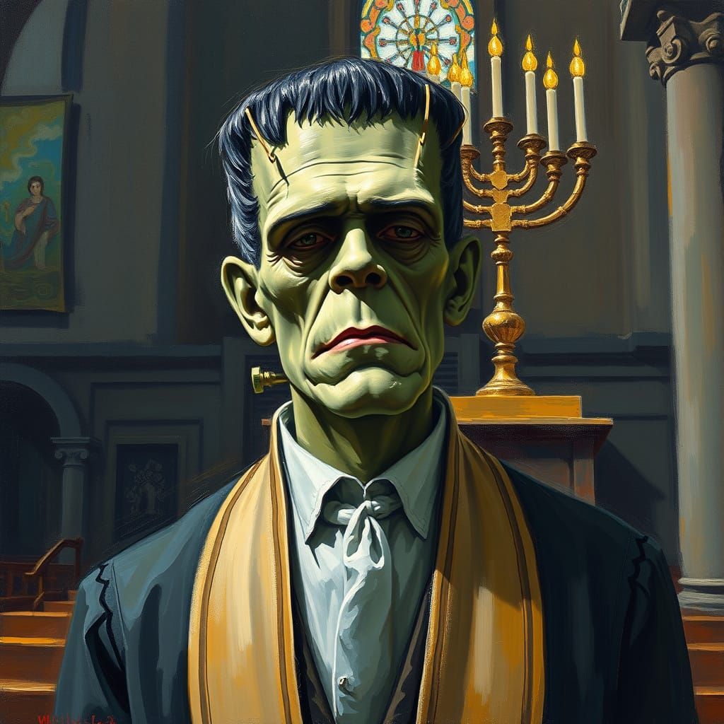 Frankenstein Rabbi in Temple: Neo-Impressionist Expressionis...