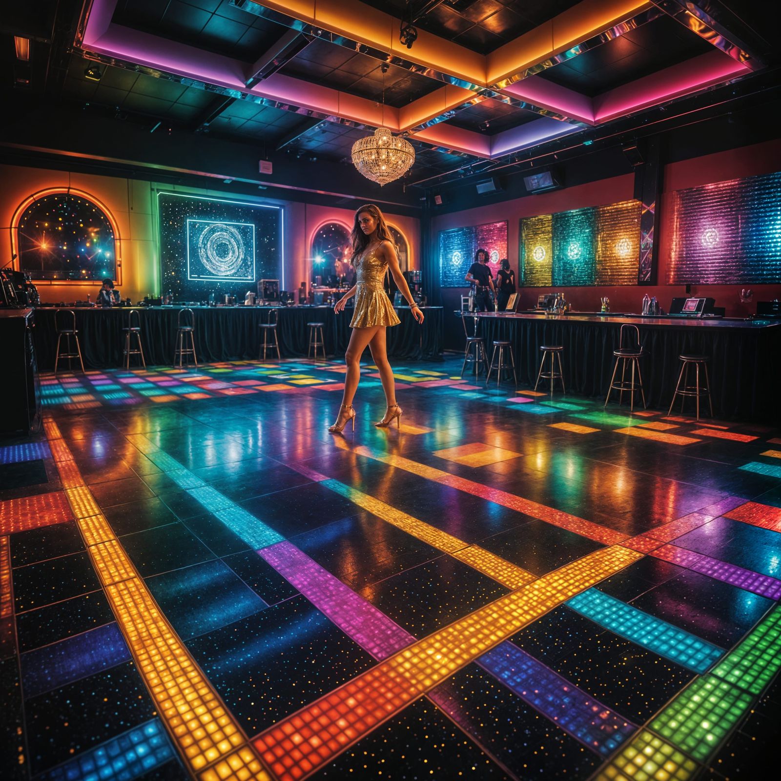 Vibrant Disco Dance Floor Scenes in Hyperrealistic Style