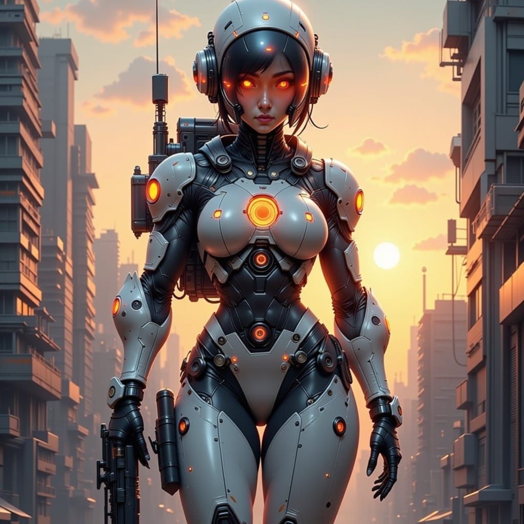 Retro-Futuristic Cyborg Astronaut in Action Pose