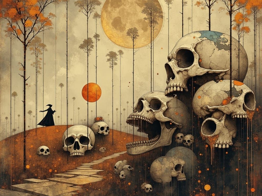 Renaissance Skulls Rise in Creepy Cemetery Oil Painting