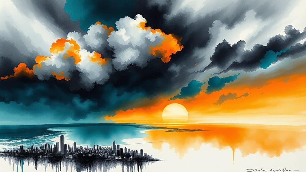 Abstract Cityscape with Ominous Clouds at the Horizon