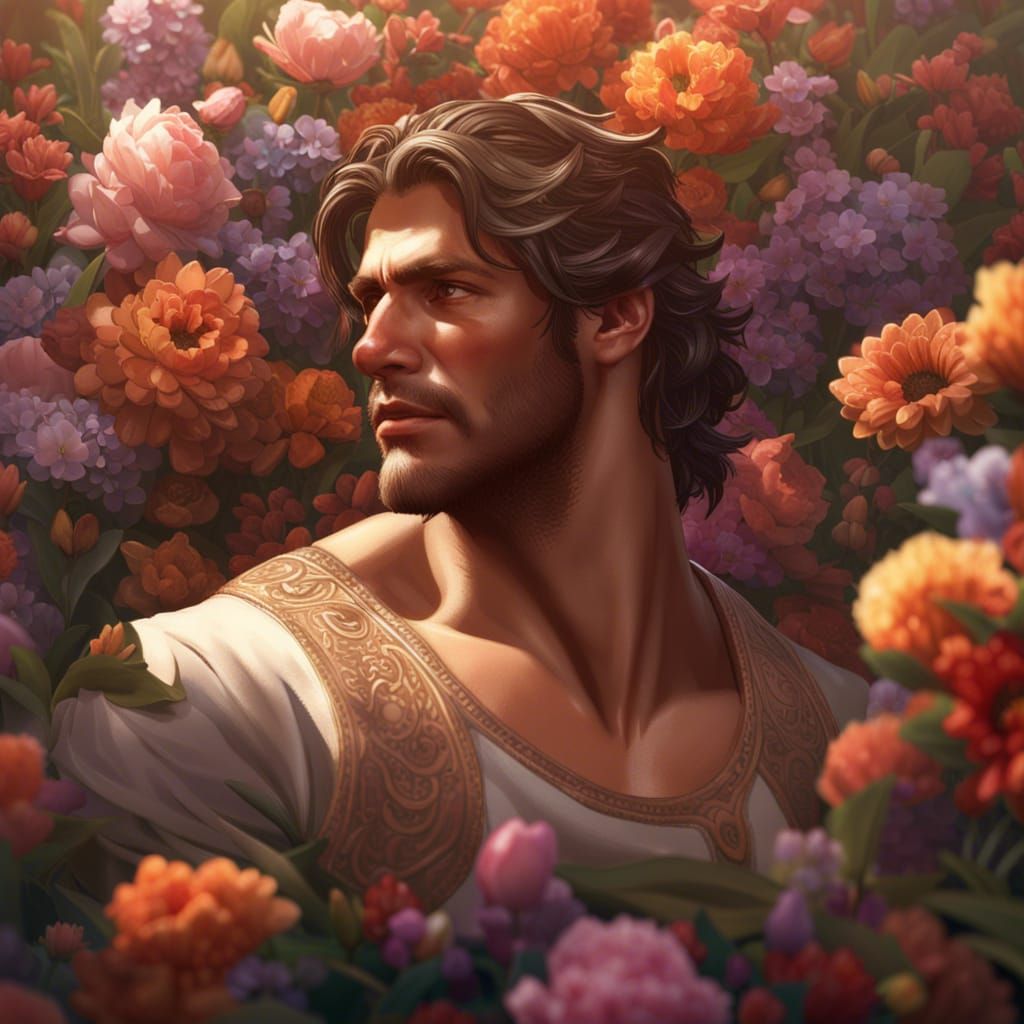 Floral Man: Hyperdetailed Art Nouveau Portrait