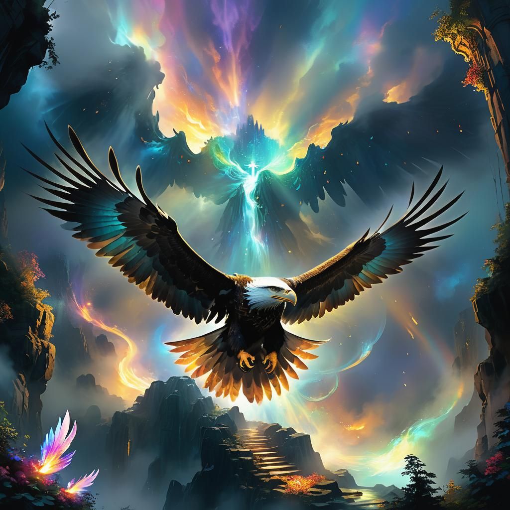 Ethereal Figures Soar Through Misty Abyss