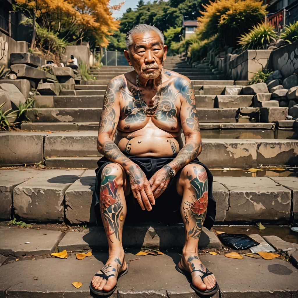 Yakuza Grandpa in Graffiti Art Style