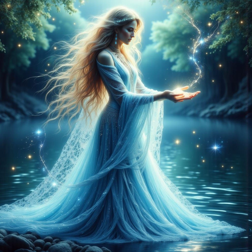 Luminous Priestess Purifies Celestial Lake Waters