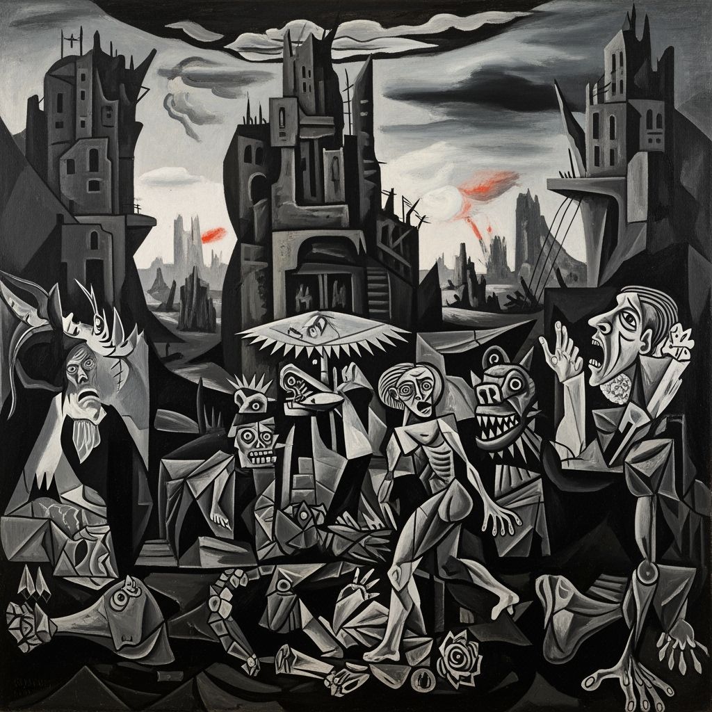 Grimdark Scene in Cubist Style