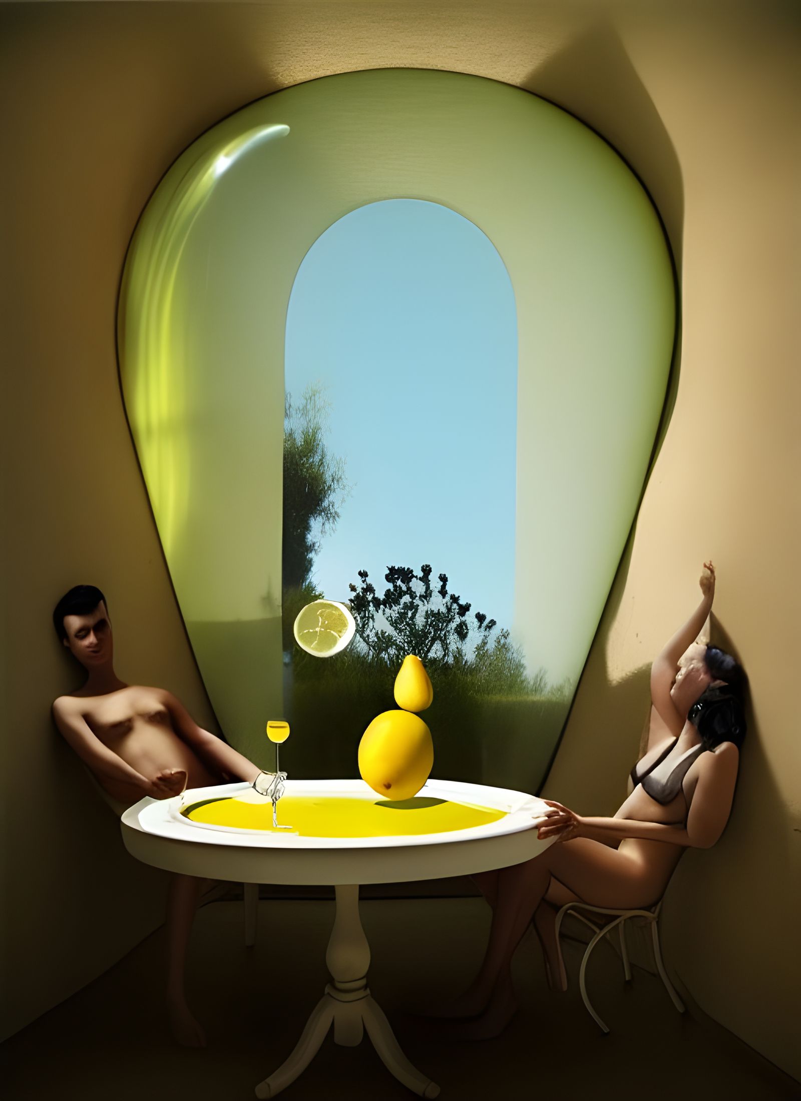 Surreal California Pool Scene with Lemonade
