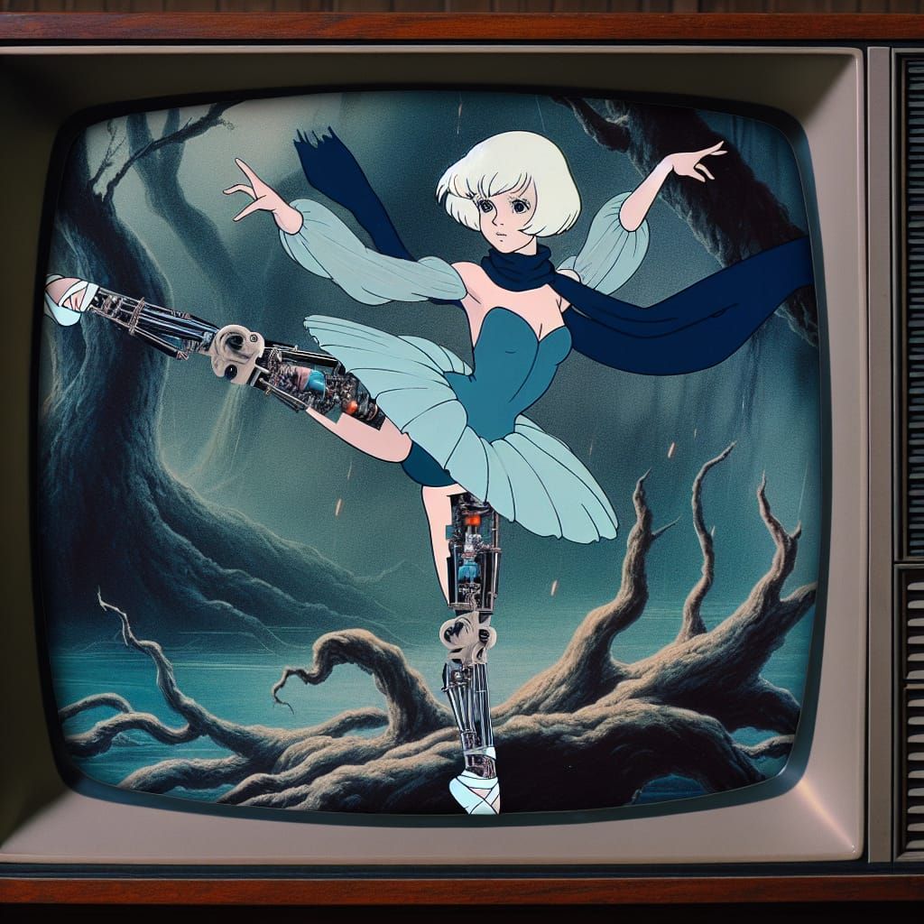 Antique Cartoon Princess Vaulting in Stormy Jungle