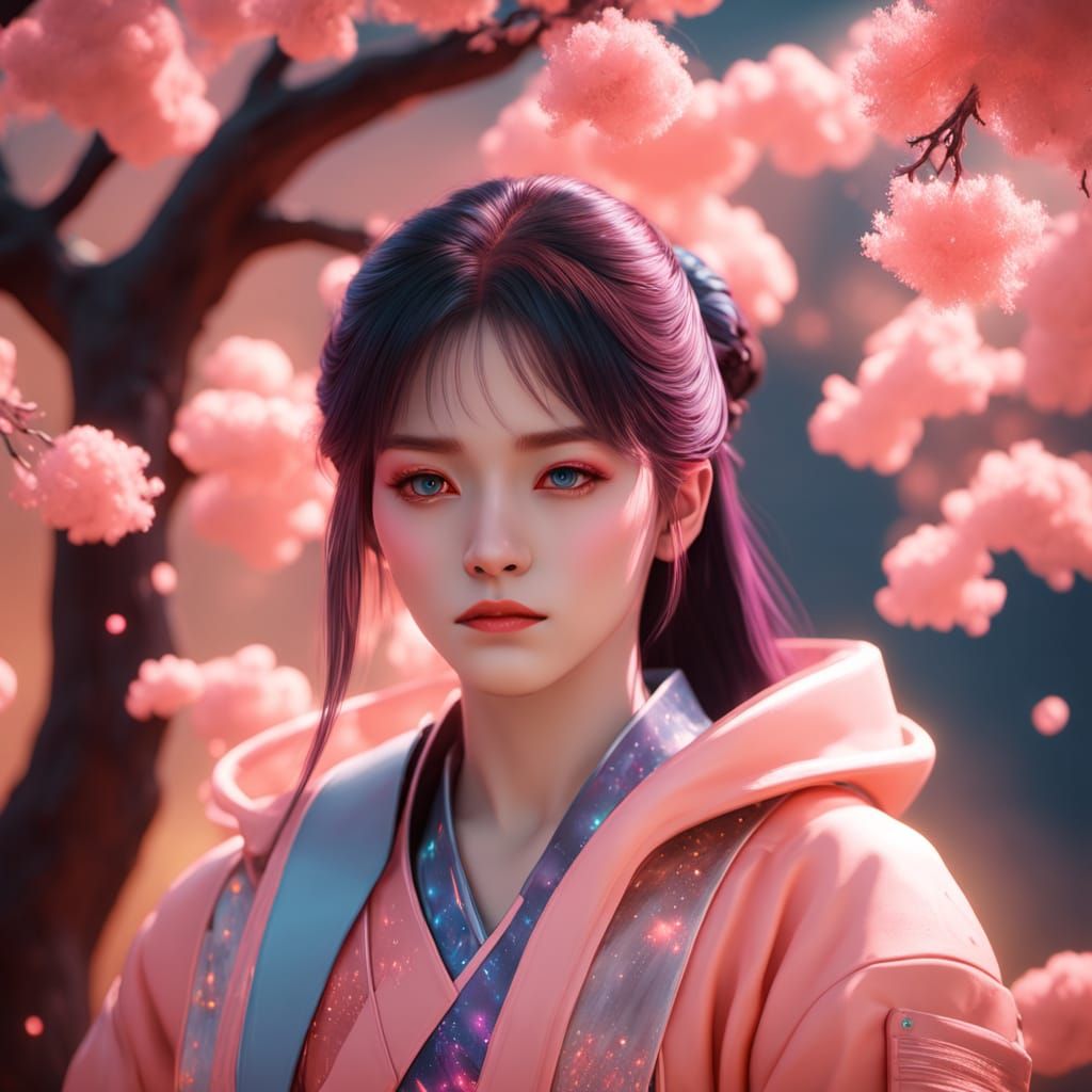 Ethereal Nebula Scene with Astronaut in Vibrant Purple and B...