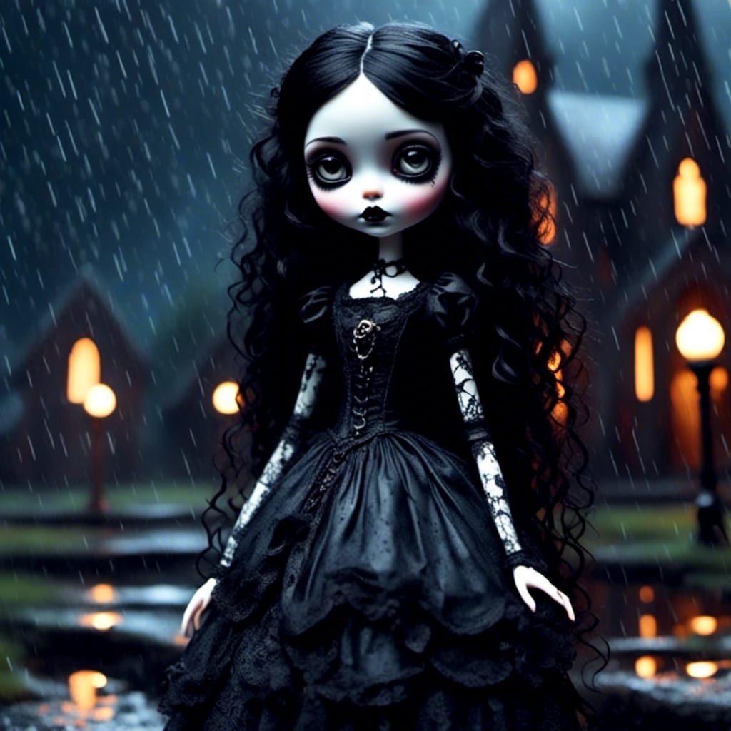 Goth Doll in Rainy Steampunk Style by Church