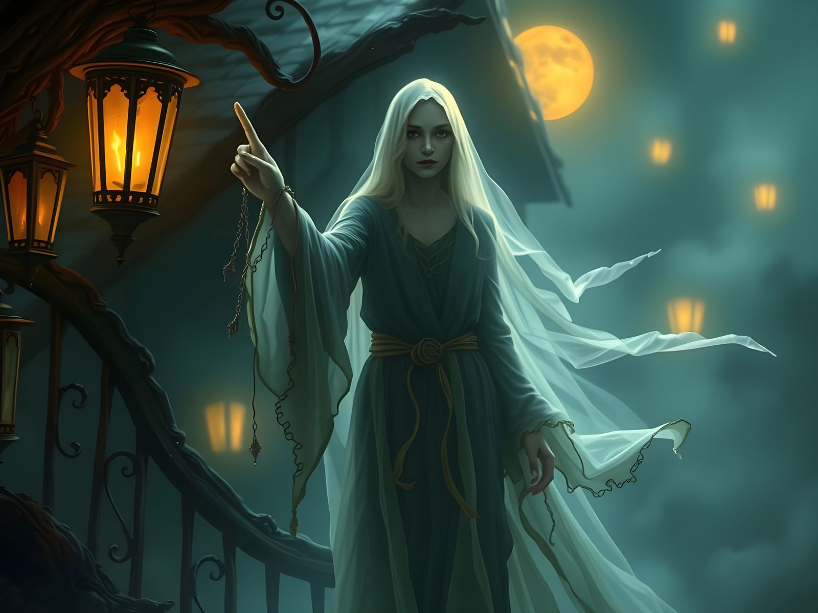 Ethereal Ghost in a Haunted Mansion Scene