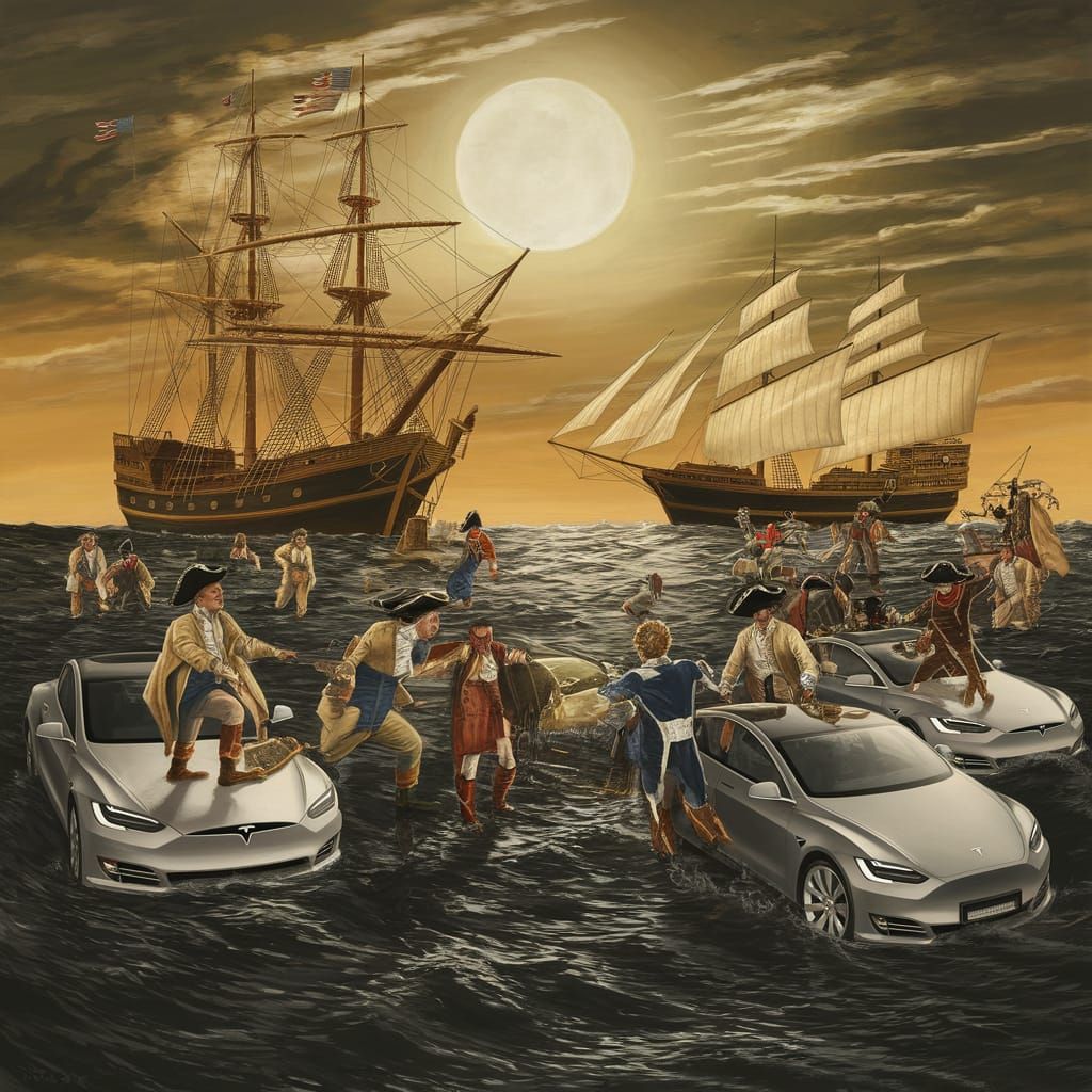 Boston Tea Party Revolutionaries Hurl Tesla Cars into Boston...