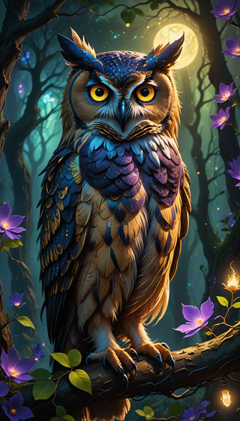 Whimsical Fusion of Owl and Cat in Mystical Realism