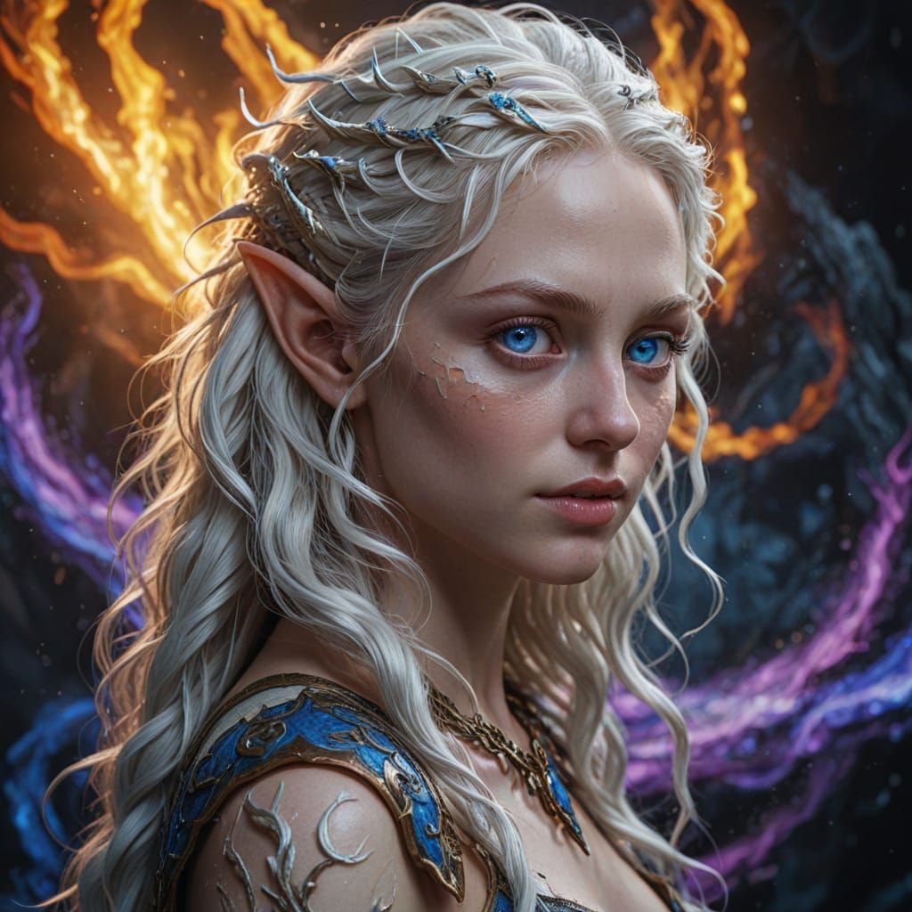 Albino Elf Concept Art with Vibrant Blue Eyes