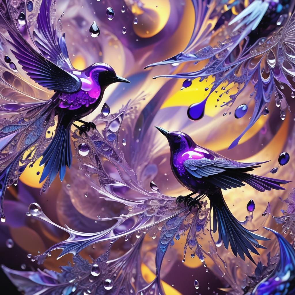 Iridescent Birds in Abstract Vector Fractal Art