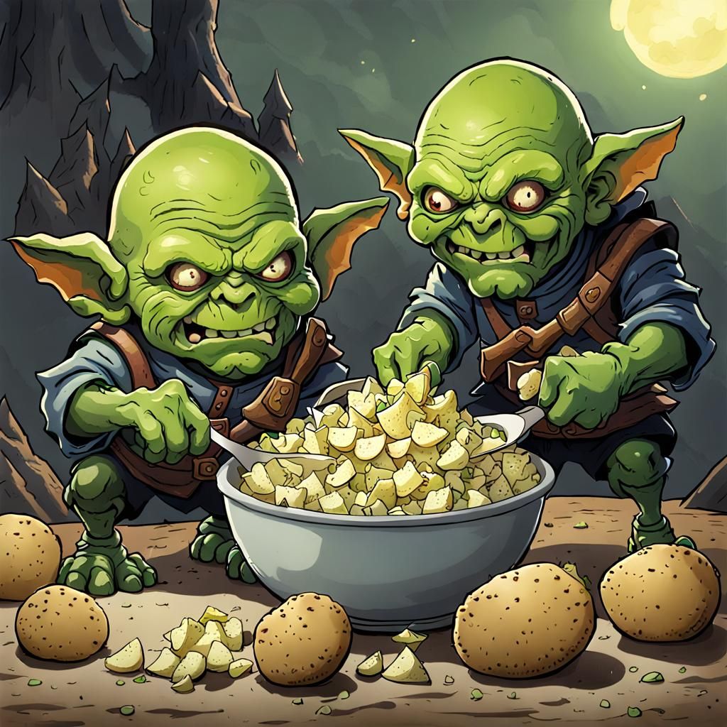 Goblins Stealing Potato Salad: A Mischievous Scene