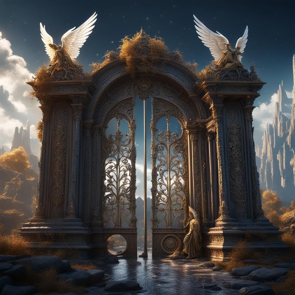Angels Guarding Heaven's Gate in Volumetric Light