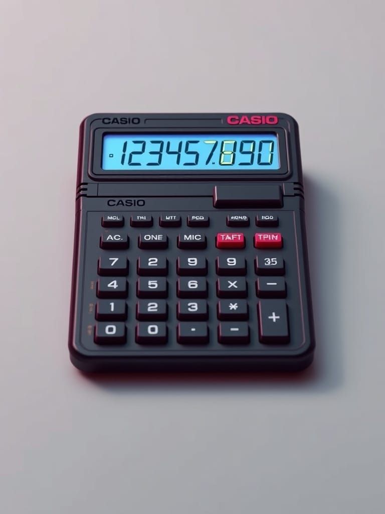 Retro-Futuristic Casio DS-20 Calculator with Hyper-Realistic...