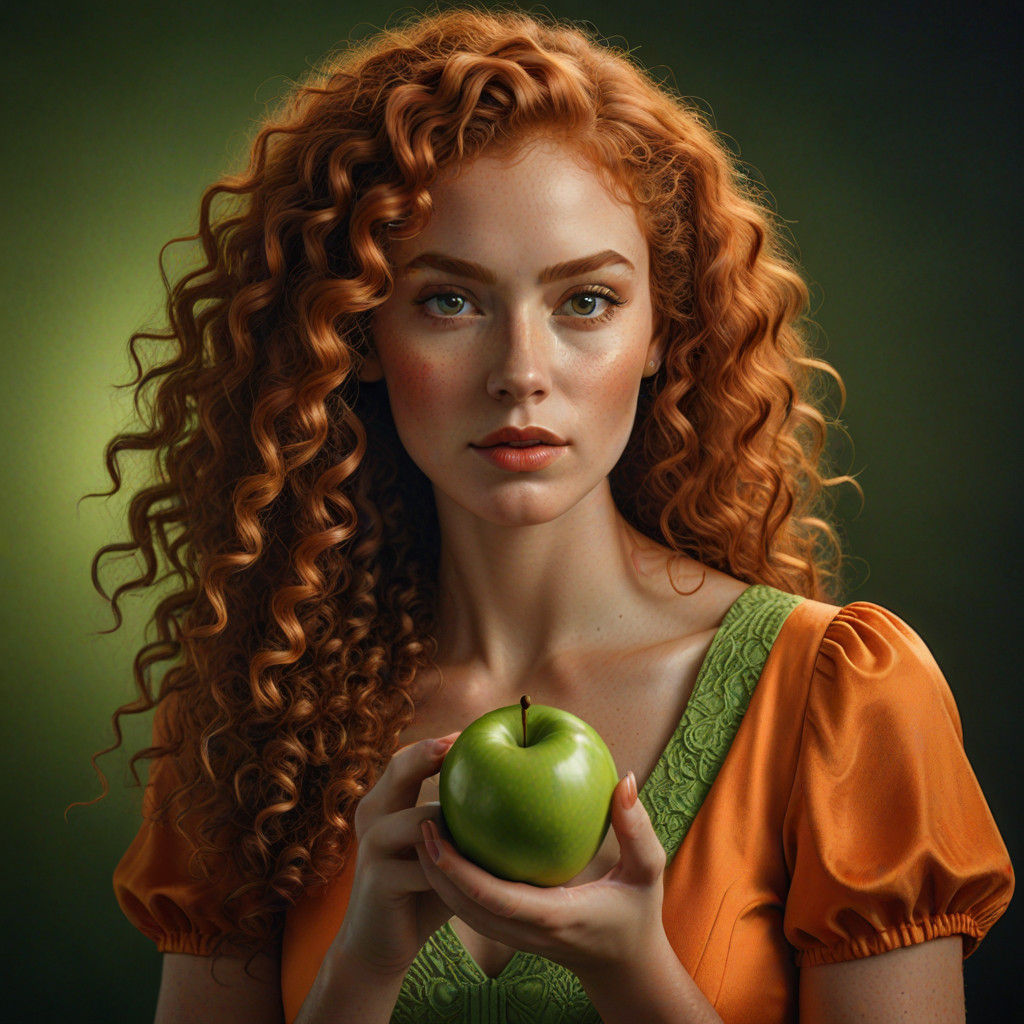Stunning Hyper-realistic Portrait of Red-haired Beauty in Or...