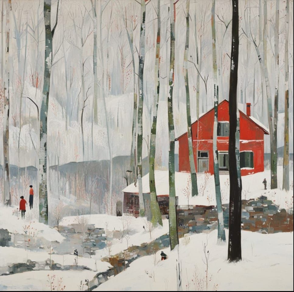 Framed Forest House Landscape Painting