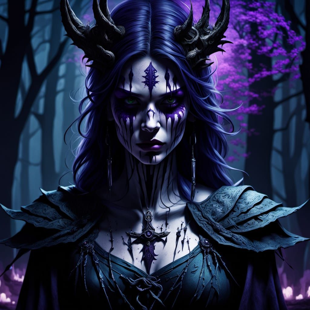 Dark Fantasy Horror Witch Wields Quill Pen as Sword in Surre...