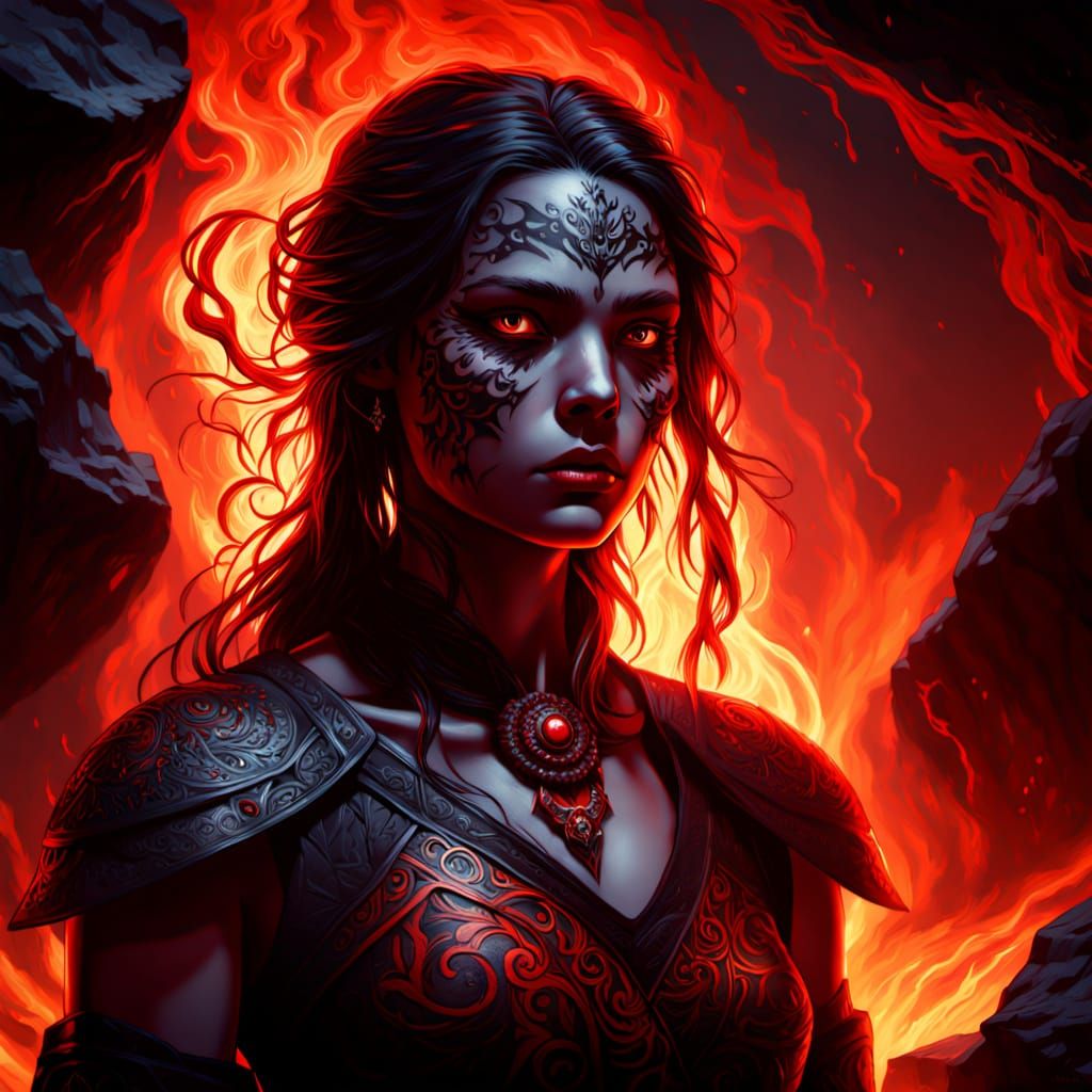 Dark Fantasy Horror Witch in Eerie Cave, Greg Rutkowski Styl...