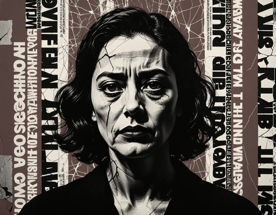 Woman Transformed by Stress in Vibrant Situationist Art