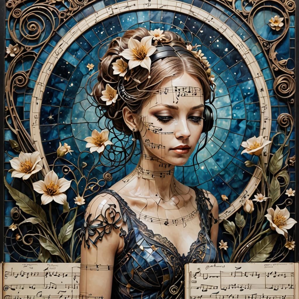 Woman in Abstract Geometric Textile Art