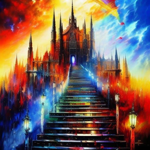 Stairway to Heaven: Detailed Brush Stroke Artwork